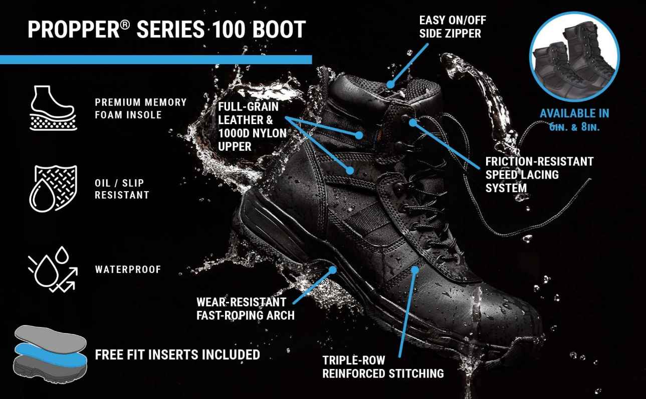 6 Series 100 boots are waterpoof with easy zippers, memory foam, free inserts, triple stitching and speed lacing system.
